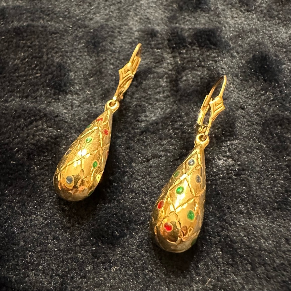 14k gold multi color stone drop earrings